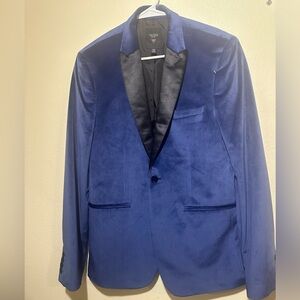GUESS Royal Blue Velvet Tuxedo Blazer Black Satin Lapel Lined Size M
